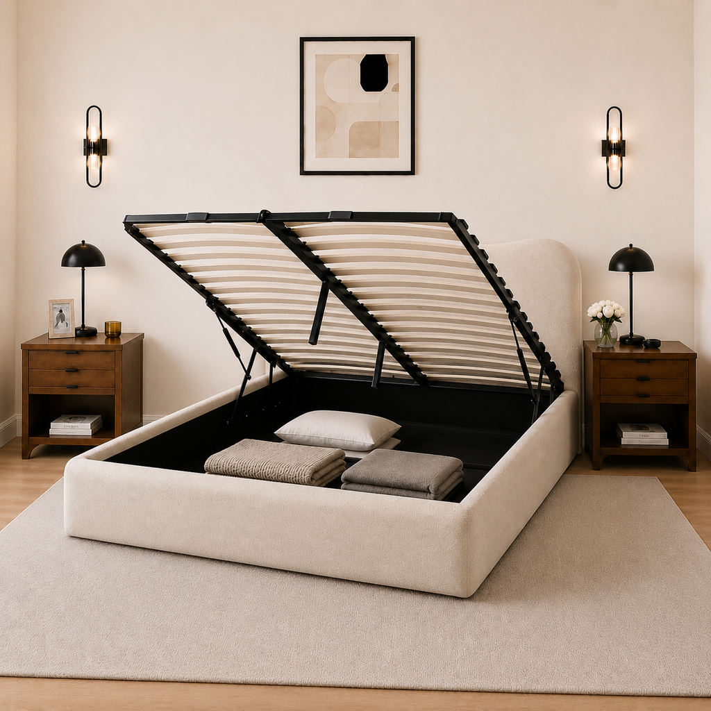 Egerie Curved Headboard Boucle Storage Bed