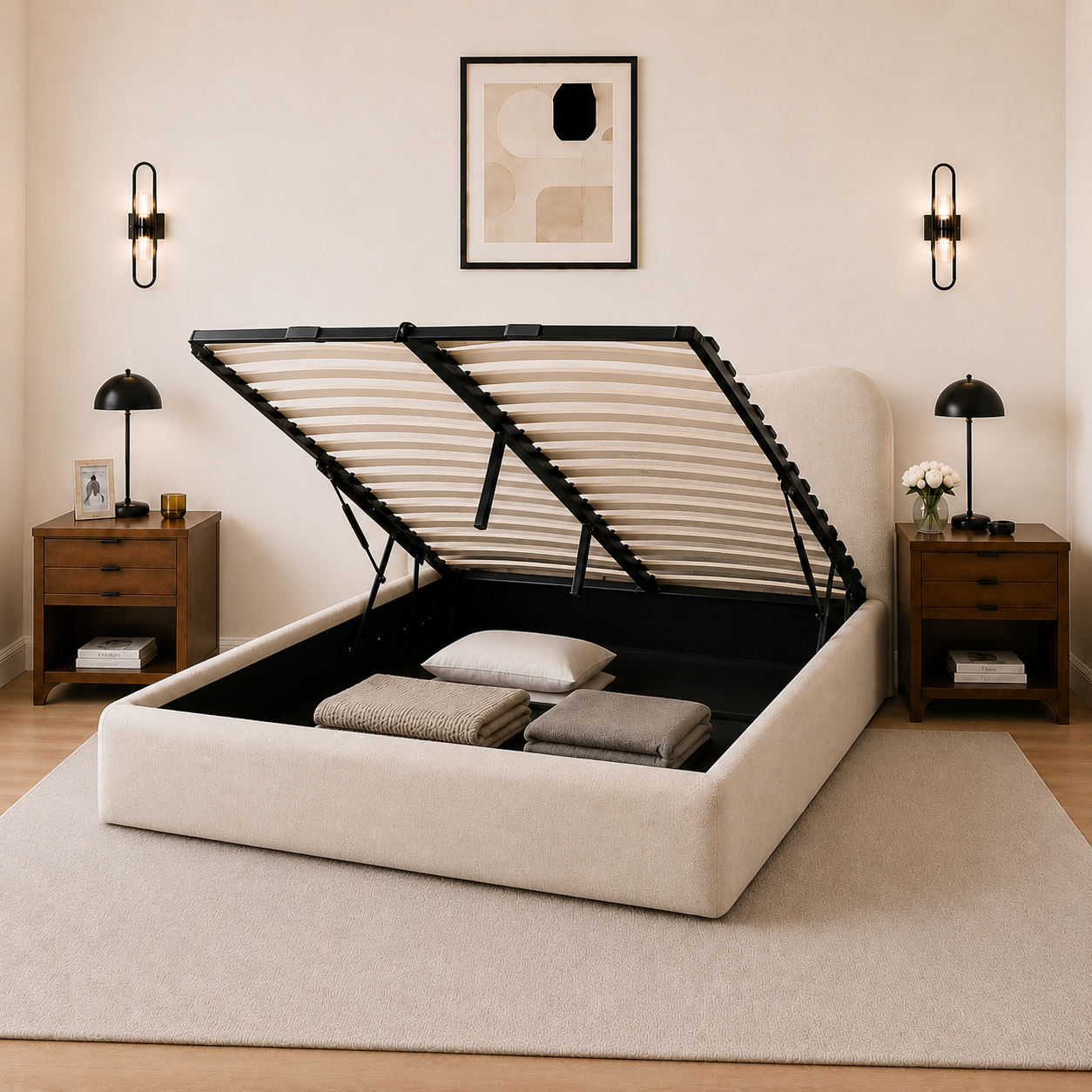 Egerie Curved Headboard Boucle Storage Bed